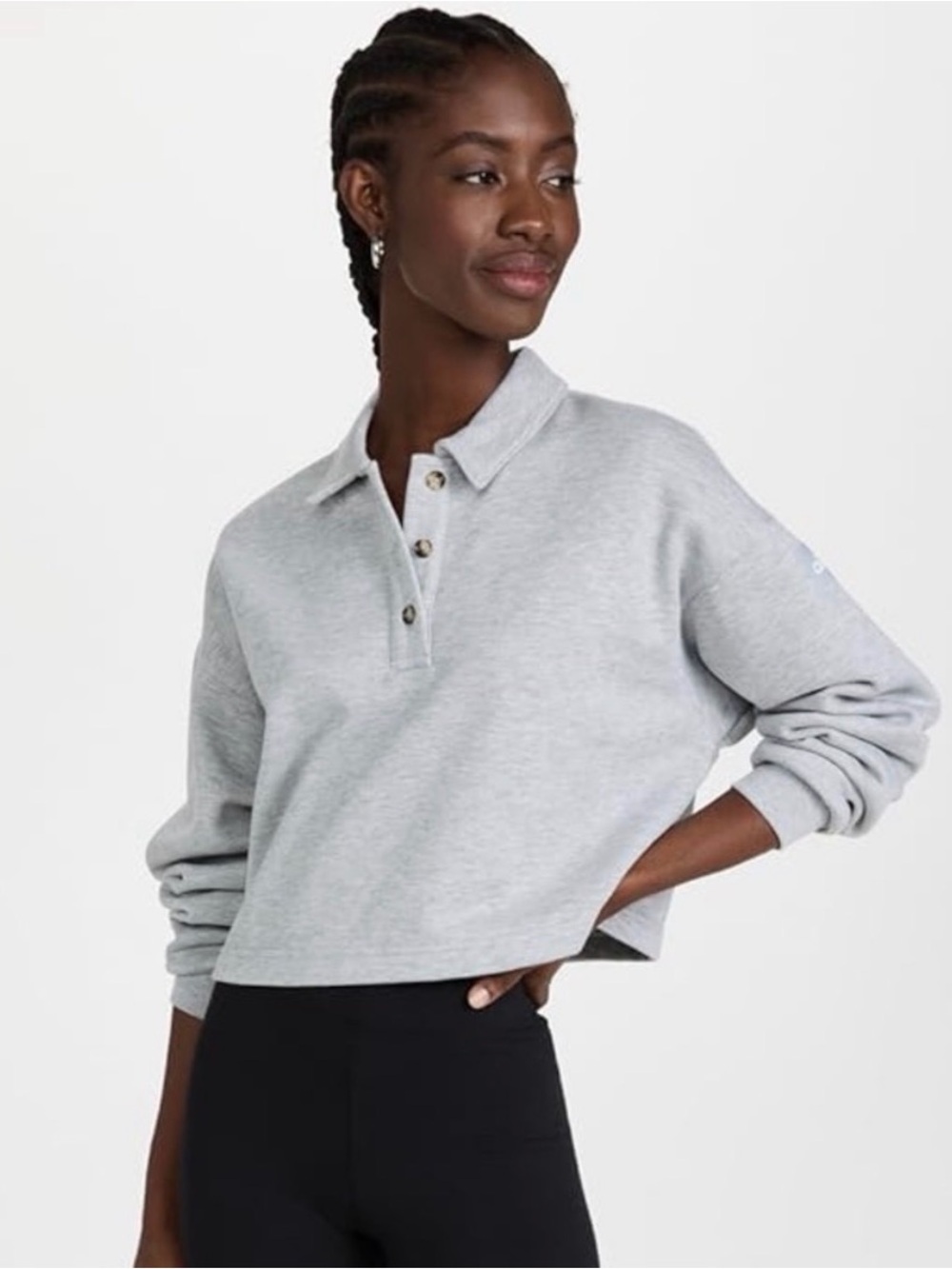 Alo Cropped Heather Gray Polo Sweatshirt